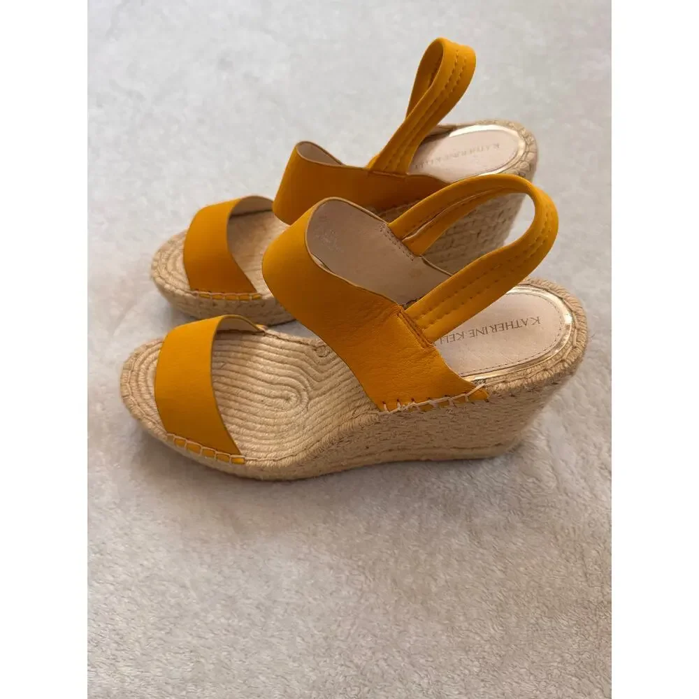 Katherine Kelly Women's Yellow Sunflower ORLA Sandy Wedges Heel Sandals Size 8.5